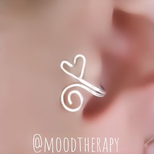 Heart-Swirl Fake/Faux Clip On Adjustable Cartilage/Helix/Tragus Ear Cuff Earring